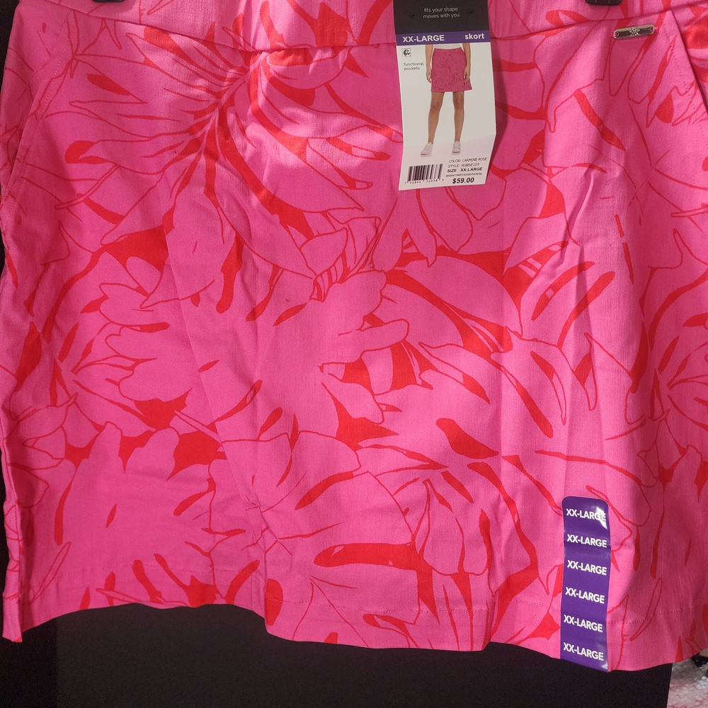 Rafaella Pink Tropical Floral Pull On Stretch Elastic Waist Skort NWT - XXL